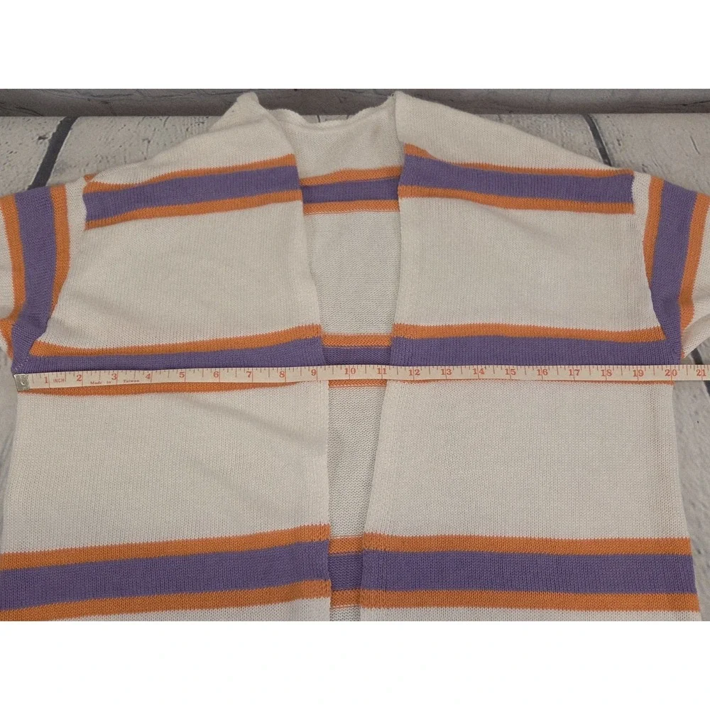 Cardigan Sz S White with Purple/Orange Stripes (see photos of small pull) - Picture 5 of 7